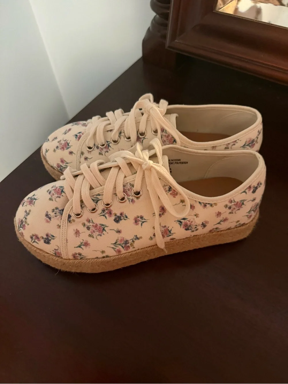 *Extra Wide* Torrid Cream Floral Canvas Lace-Up Sneakers